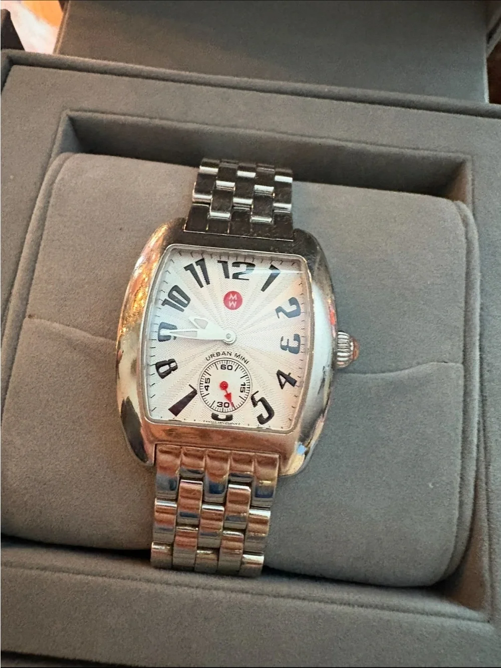Michele Silver Stainless Steel Watch with White Dial